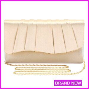 Satin Pleated Evening Clutch Elegant Formal Prom Wedding Party Bag